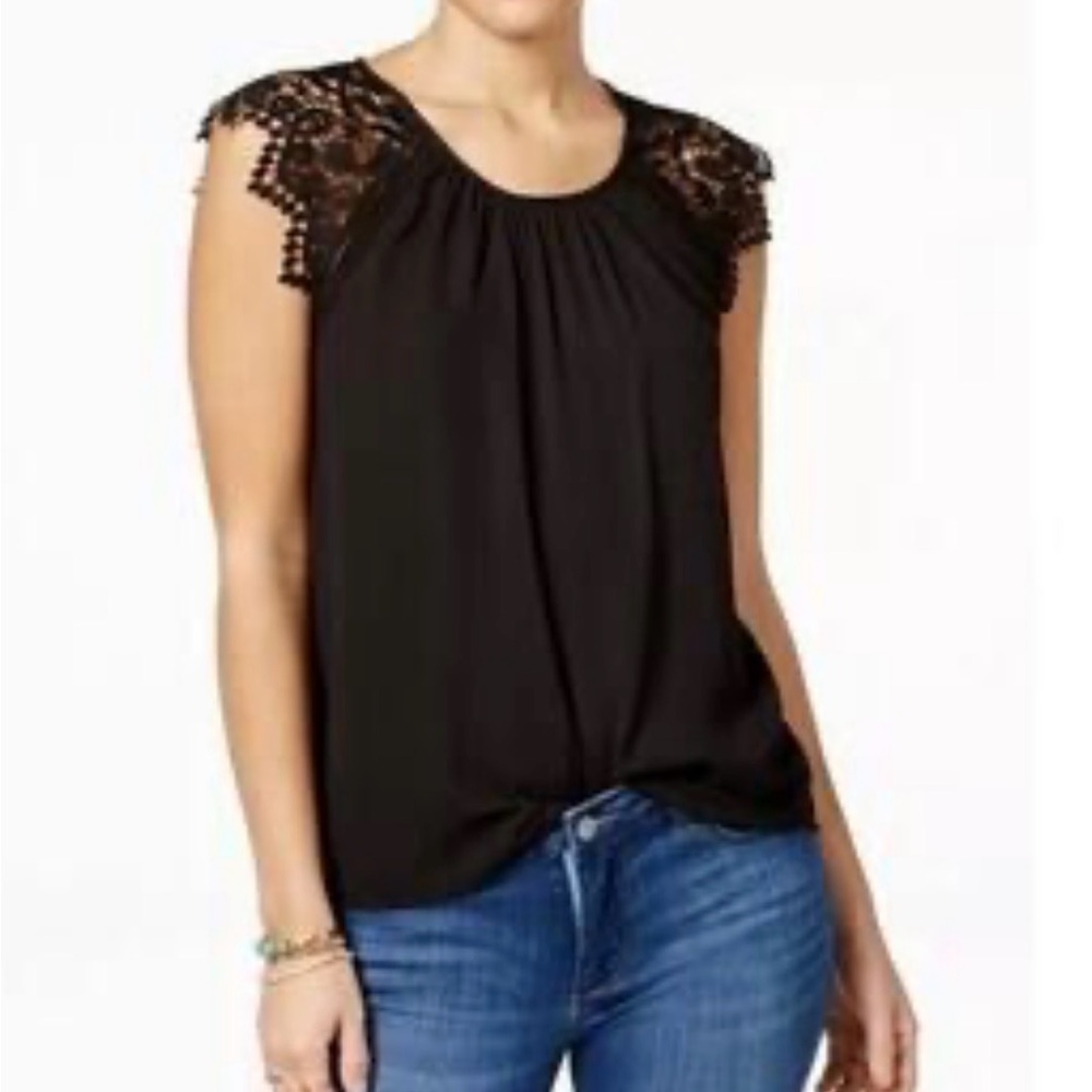 Philosophy Black Lace Cap-Sleeve Camisole